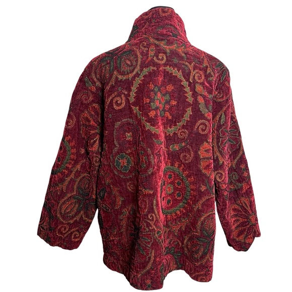 Habitat XL Red Tapestry Jacquard Jacket Artsy Boho Button Front Stand Collar - Picture 6 of 13